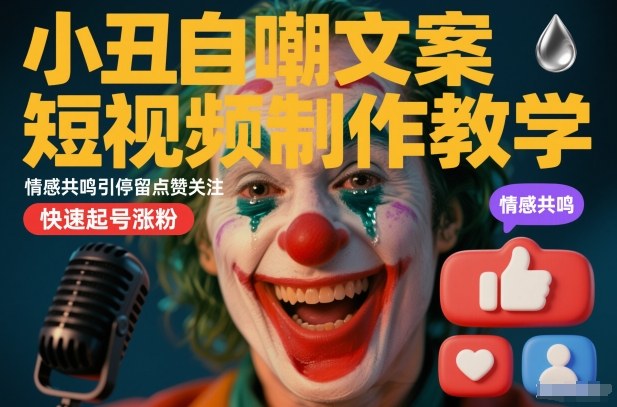 小丑自嘲文案短视频制作教学，情感共鸣引停留点赞关注，快速起号涨粉-6688资源库