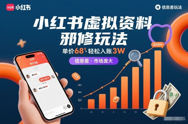 小红书虚拟资料邪修玩法，单价68，轻松入账3W，信息差玩法，市场庞大-6688资源库