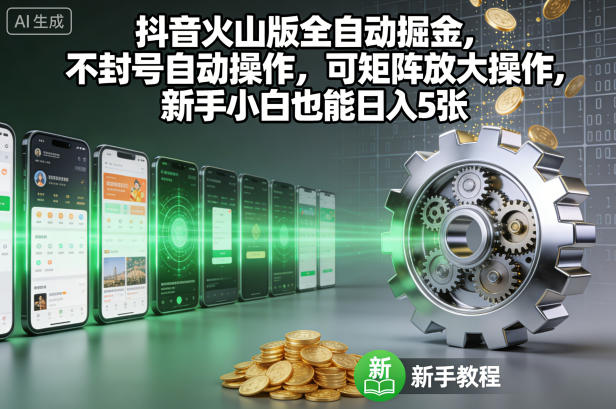 抖音火山版全自动掘金，不封号自动操作，可矩阵放大操作，新手小白也能日入5张【揭秘】-6688资源库