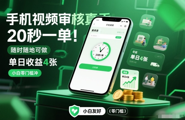 手机视频审核真香！20秒一单，随时随地可做，单日收益4张，小白零门槛冲【揭秘】-6688资源库