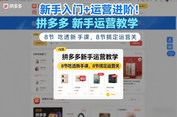 新手入门+运营进阶！拼多多新手运营教学，8节吃透新手课，8节搞定运营关-6688资源库