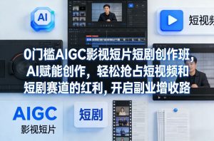 0门槛AIGC影视短片短剧创作班，AI赋能创作，轻松抢占短视频和短剧赛道的红利，开启副业增收路-6688资源库