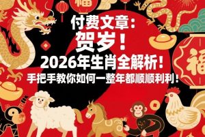 付费文章：贺岁！2026年生肖全解析！手把手教你如何一整年都顺顺利利！-6688资源库