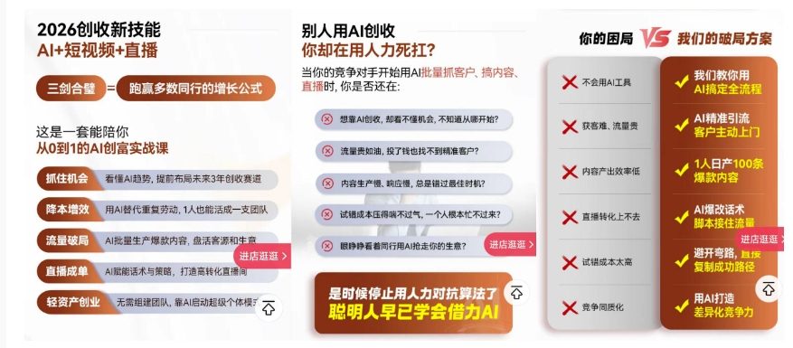 2026创收新技能AI+短视频+直播，用AI爆改生意，这是一套能陪你从0到1的AI创富实战课-6688资源库