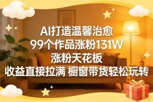 AI打造温馨治愈，99个作品涨粉131W，涨粉天花板，收益直接拉满，橱窗带货轻松玩转-6688资源库