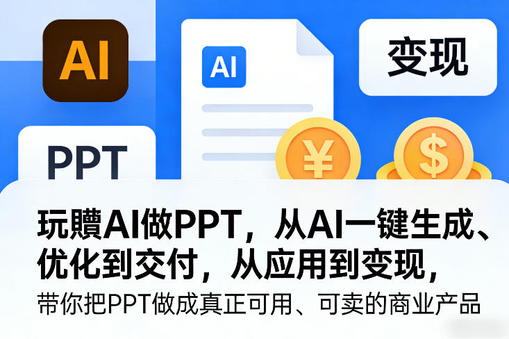 玩賺AI做PPT，从AI一键生成、优化到交付，从应用到变现，带你把PPT做成真正可用、可卖的商业产品-6688资源库