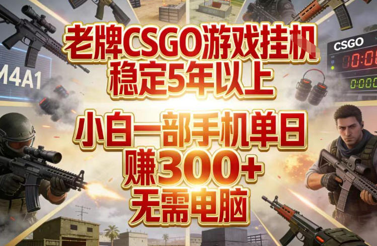 老牌CSGO游戏挂G，稳定5年以上，小白一部手机单日賺3张+，无需电脑【揭秘】-6688资源库
