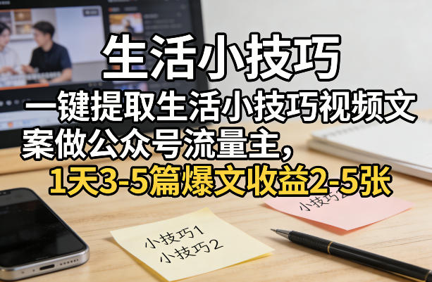 一键提取生活小技巧视频文案做公众号流量主，1天3-5篇爆文收益2-5张-6688资源库