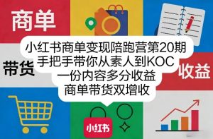 小红书商单变现陪跑营第20期，手把手带你从素人到KOC，一份内容多分收益，商单带货双增收-6688资源库