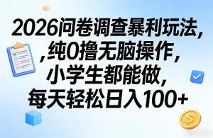 2026问卷调查暴利玩法，纯0撸无脑操作，小学生都能做，每天轻松日入100+【揭秘】-6688资源库