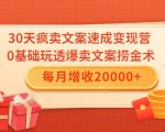 30天疯卖文案速成变现营，0基础玩透爆卖文案捞金术！每月增收20000+-6688资源库