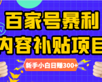 百家号暴利内容补贴项目，图文10元一条，视频30一条，新手小白日赚300+-6688资源库