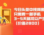 今日头条中视频搬运项目,只需要一部手机3-5天就可以产生利润(价值2800元)-6688资源库