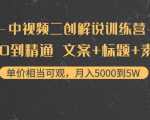 中视频二创解说训练营：从0到精通 文案+标题+素材、月入5000到5W-6688资源库