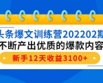 头条爆文训练营202202期，不断产出优质的爆款内容，新手12天收益3100+-6688资源库