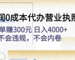 高利润0成本代办营业执照项目：一单赚300元日入4000+不会违规，不会内卷-6688资源库