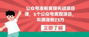 公众号涨粉变现实战项目课，5个公众号变现项目，实测涨粉23万-6688资源库