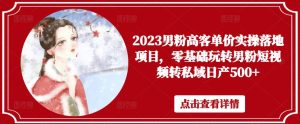 2023男粉高客单价实操落地项目，零基础玩转男粉短视频转私域日产500+-6688资源库