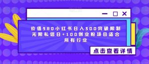 价值980小红书日入300突破限制无限私信日+100创业粉项目适合所有行业-6688资源库