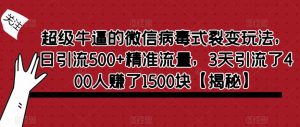 超级牛逼的微信病毒式裂变玩法，日引流500+精准流量，3天引流了400人赚了1500块【揭秘】-6688资源库