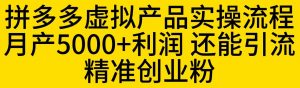 拼多多虚拟产品实操流程，月产5000+利润，还能引流精准创业粉【揭秘】-6688资源库
