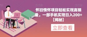 怀旧情怀项目轻松实现高销量，一部手机实现日入200+【揭秘】-6688资源库