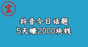 宝哥·风向标发现金矿，抖音今日话题玩法，5天赚2000块钱【拆解】-6688资源库