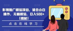 影视推广搬运项目，适合小白操作，无脑搬运，日入500+【揭秘】-6688资源库