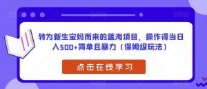 转为新生宝妈而来的蓝海项目，操作得当日入500+简单且暴力（保姆级玩法）【揭秘】-6688资源库