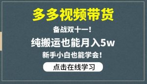 多多视频带货，备战双十一，纯搬运也能月入5w，新手小白也能学会-6688资源库