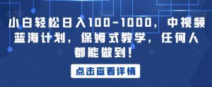 小白轻松日入100-1000,中视频蓝海计划,保姆式教学,任何人都能做到!【揭秘】-6688资源库