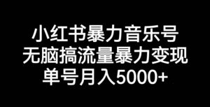小红书暴力音乐号，无脑搞流量暴力变现，单号月入5000+-6688资源库