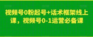 视频号0粉起号+话术框架线上课，视频号0-1运营必备课-6688资源库