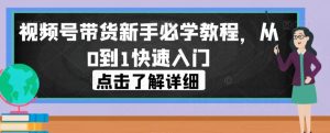 视频号带货新手必学教程，从0到1快速入门-6688资源库
