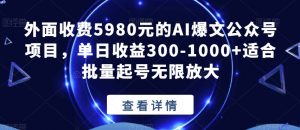 外面收费5980元的AI爆文公众号项目，单日收益300-1000+适合批量起号无限放大【揭秘】-6688资源库