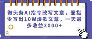 微头条AI指令改写文章，靠指令写出10W爆款文章，一天最多收益2000+【揭秘】-6688资源库