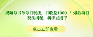 视频号书单号日玩法，日收益1000+！爆款项目玩法揭秘，新手直接干【揭秘】-6688资源库