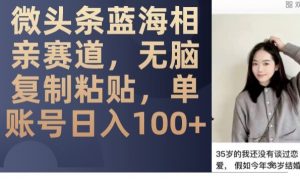 微头条蓝海相亲赛道，无脑复制粘贴，单账号日入100+-6688资源库