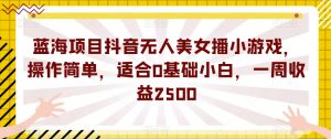蓝海项目抖音无人美女播小游戏,操作简单,适合0基础小白,一周收益2500【揭秘】-6688资源库