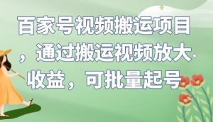 百家号视频搬运项目，通过搬运视频放大收益，可批量起号【揭秘】-6688资源库