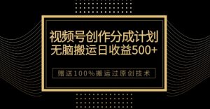 最新视频号创作分成计划，无脑搬运一天收益500+，100%搬运过原创技巧【揭秘】-6688资源库