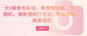 大V美食色彩法，美食短视频，学习相机，清晰透亮灯光法，剪映剪辑，美感调色-6688资源库
