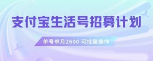 支付宝生活号作者招募计划,单号单月2600,可批量去做,工作室一人一个月轻松1w+【揭秘】-6688资源库