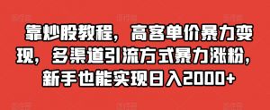 靠炒股教程，高客单价暴力变现，多渠道引流方式暴力涨粉，新手也能实现日入2000+【揭秘】-6688资源库