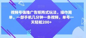 视频号强撸广告矩阵式玩法，操作简单，一部手机几分钟一条视频，单号一天轻松200+【揭秘】-6688资源库