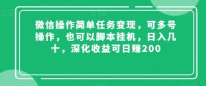 微信操作简单任务变现，可多号操作，也可以脚本挂机，日入几十，深化收益可日赚200【揭秘】-6688资源库