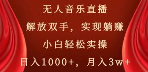 无人音乐直播，解放双手，实现躺赚，小白轻松实操，日入1000+，月入3w+【揭秘】-6688资源库