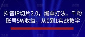 抖音IP切片2.0,爆单打法,千粉账号5W收益,从0到1实战教学【揭秘】-6688资源库
