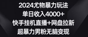 2024尤物暴力玩法，单日收入4000+，快手挂机直播+网盘拉新，超暴力男粉无脑变现【揭秘】-6688资源库