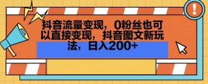 抖音流量变现，0粉丝也可以直接变现，抖音图文新玩法，日入200+【揭秘】-6688资源库